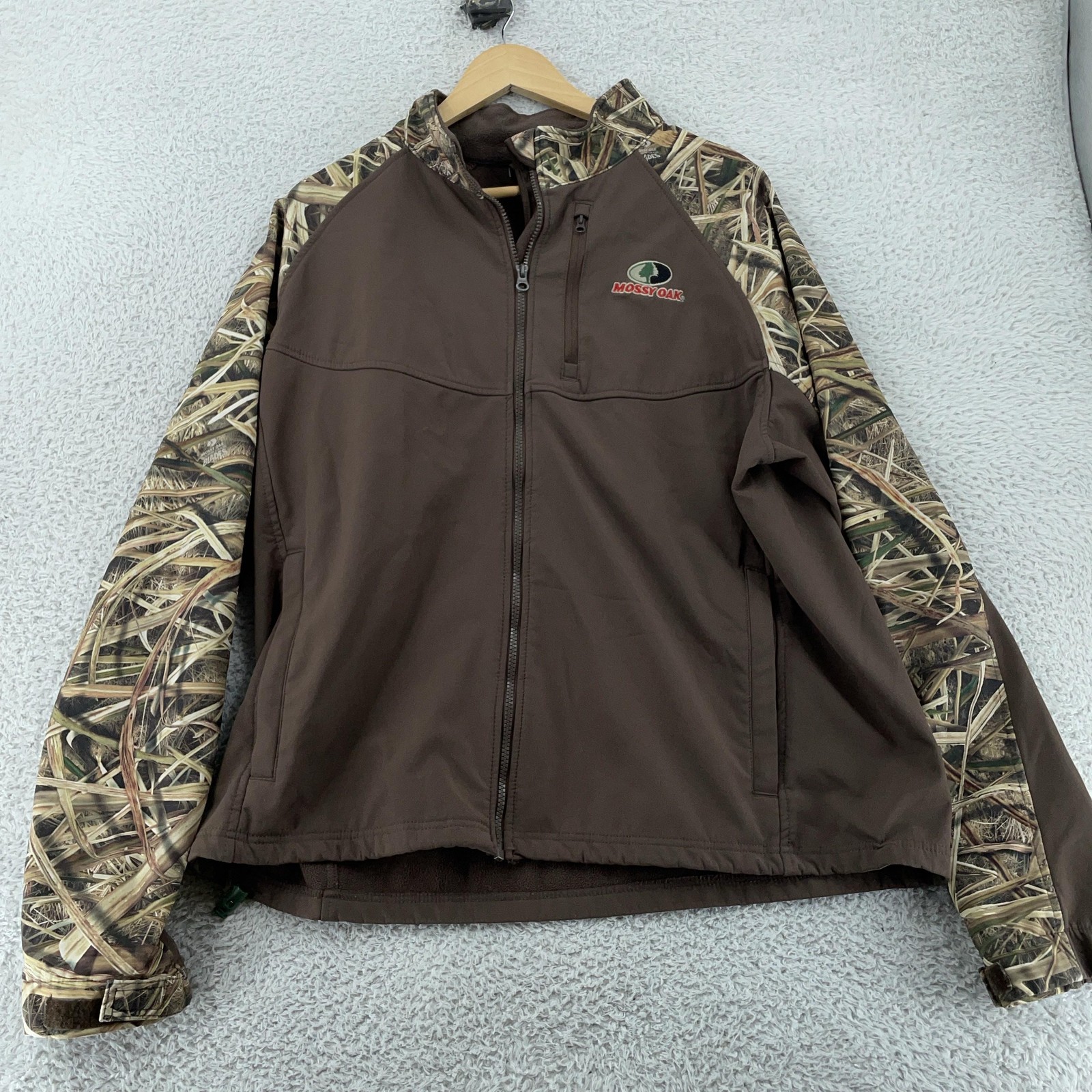 Mossy Oak Shadow Grass Blades Jacket Mens XL Brown Camo Print Hunting Full Zip