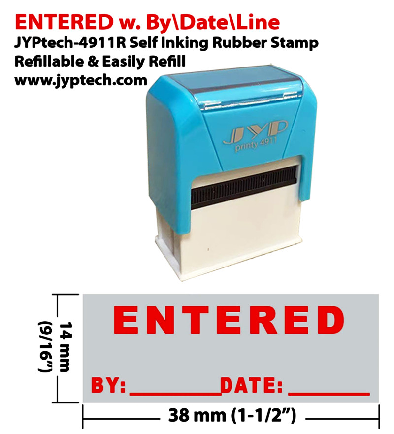 Entered w. By Date Line - JYP 4911R Self Inking Rubber Stamp (Red Ink)