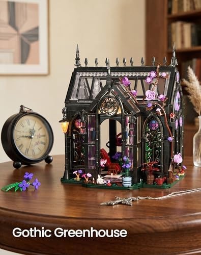 Gothic Greenhouse Building Set with Lights, Architecture Model with Stained G...