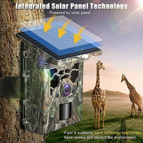 Trail Camera Solar Powered 4K 46MP, WiFi Bluetooth Game Camera with 32GB