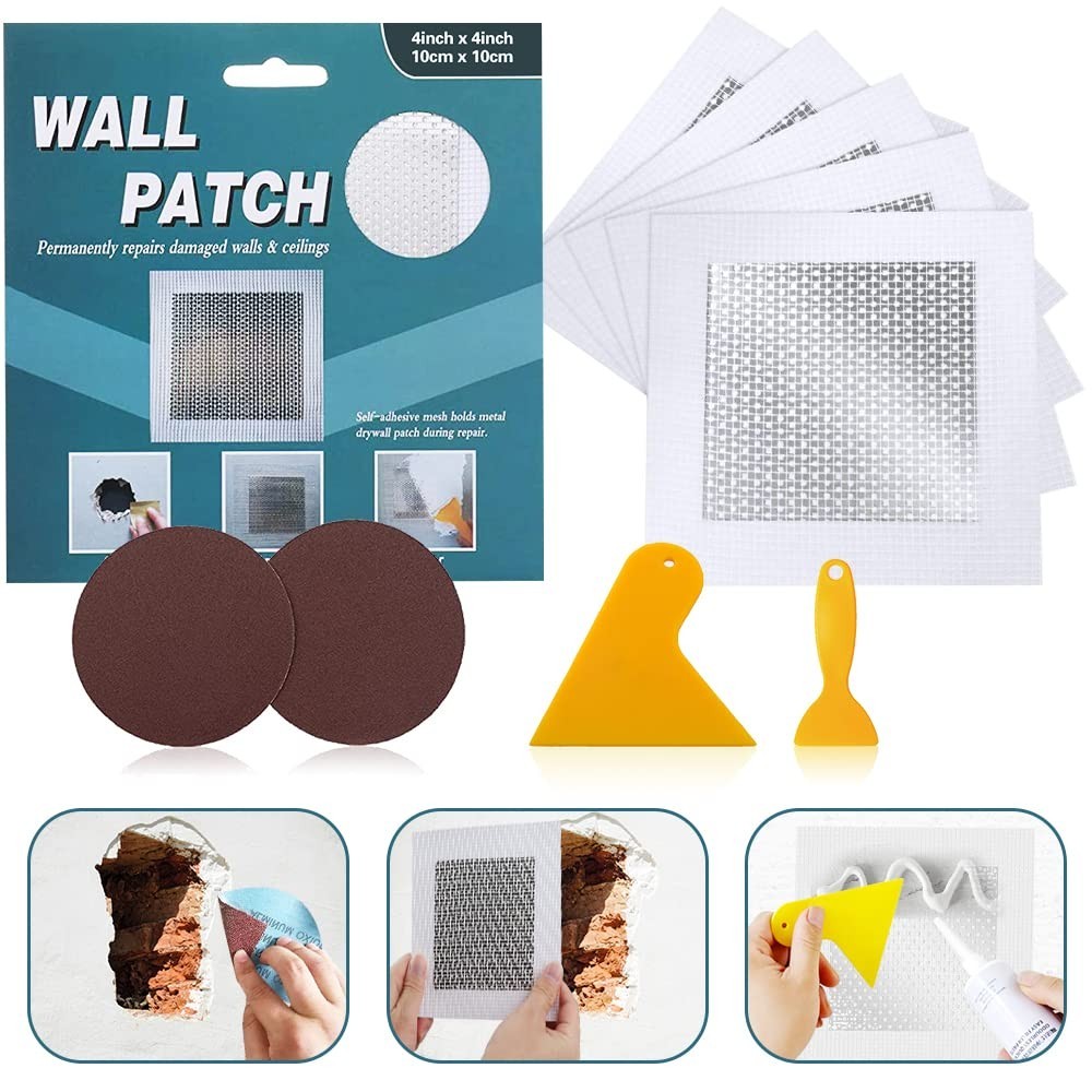 4''''x4'''' Self-Adhesive Drywall Repair Patch Kit - Durable Aluminum Solution