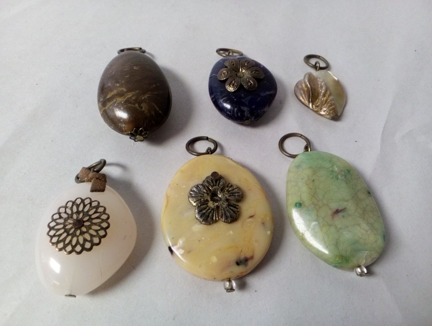 Vintage Group Lot of 6 Polished Stone Necklace Charms