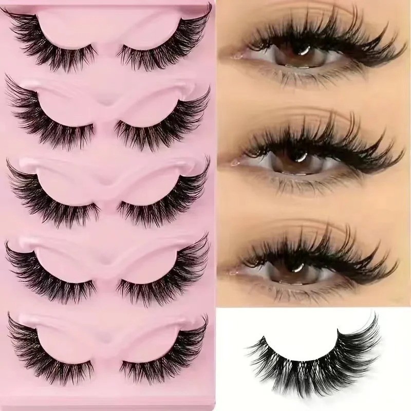 5 Pairs Cat Eye False Eyelashes – Faux Mink Elongated Wispy Lashes Free shipping