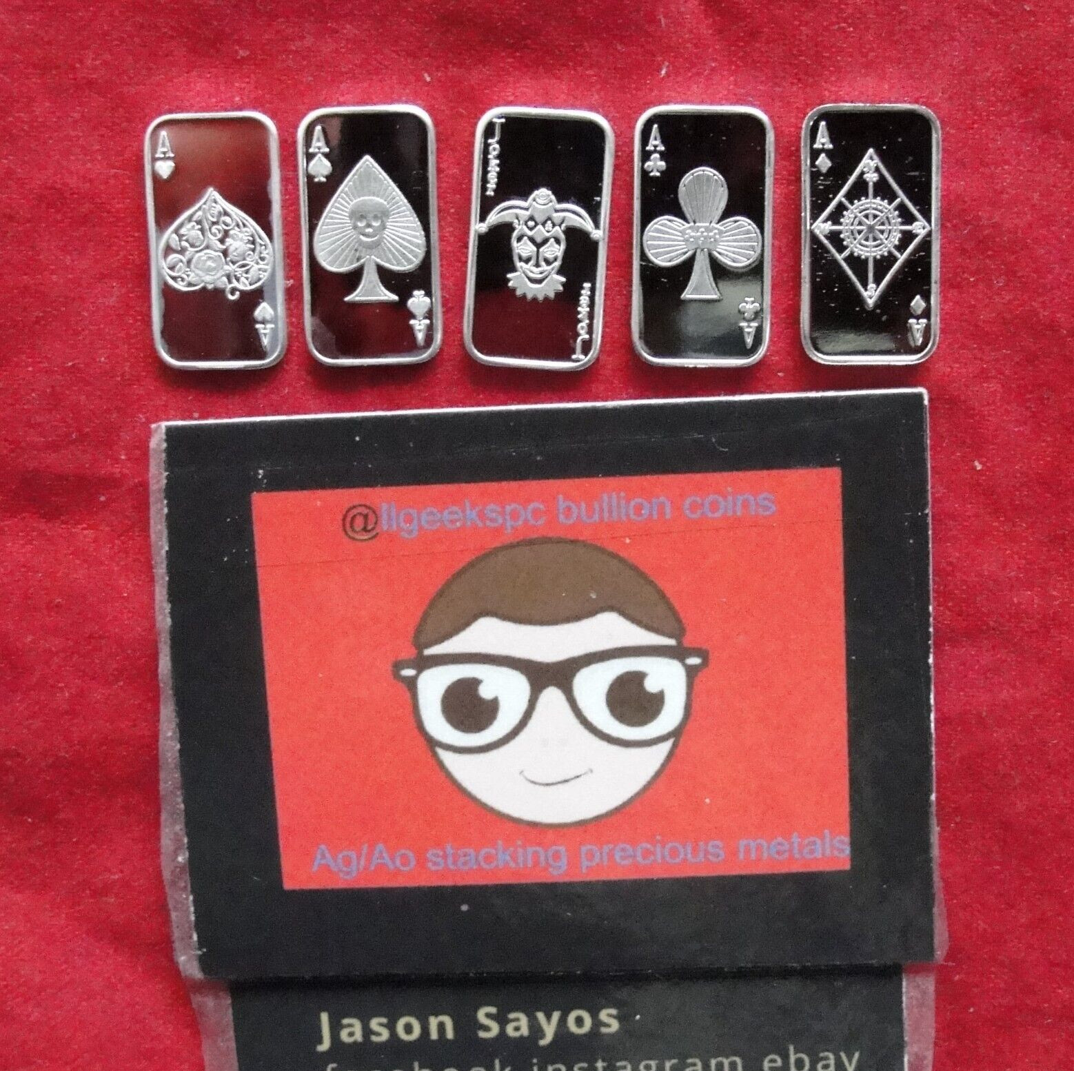 Aces Playing Cards + Joker Qty. of 5 - 1 gram .999 Pure Silver Bars in air-tites