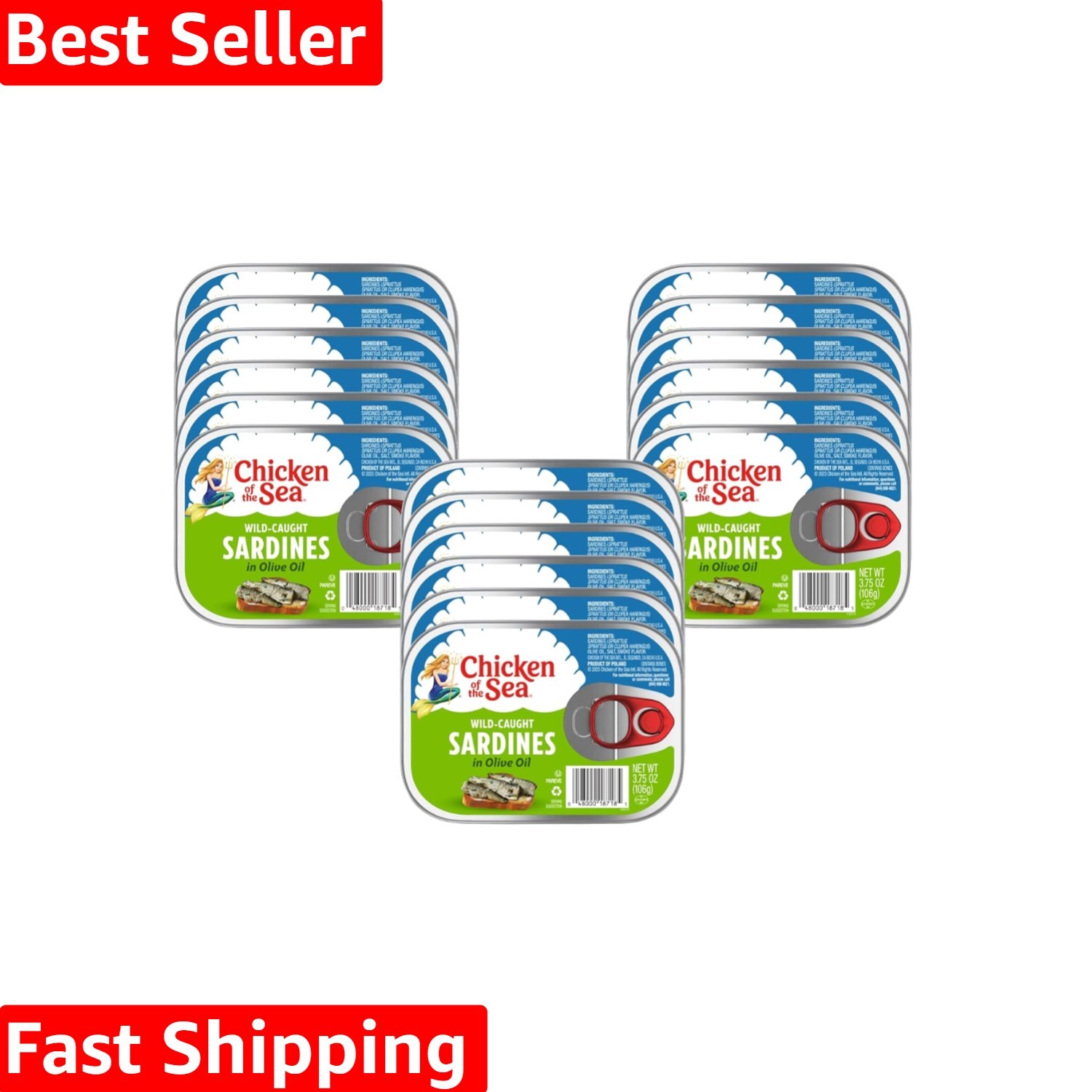 Healthy Omega-3 Wild Caught Sardines in Olive Oil - 18 Pack of 3.75 oz Cans