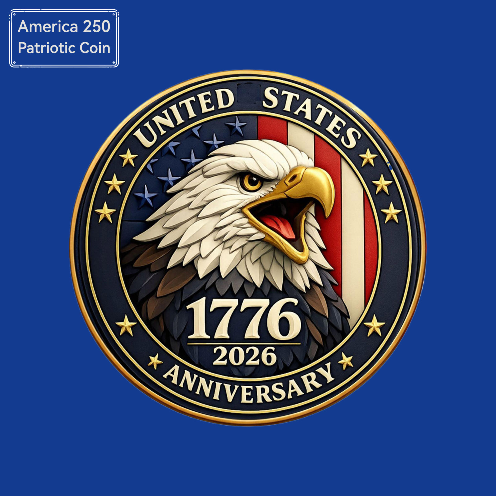 USA 1776-2026 250th Anniversary Commemorative Coin Bald Eagle Flag Souvenir Meda