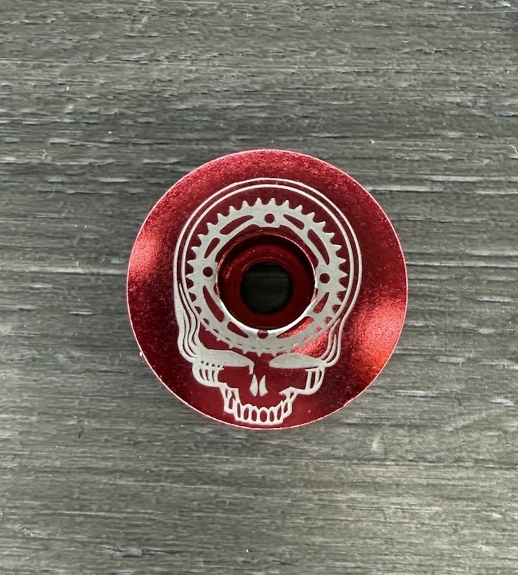 Mountain Bike Chainring Skull Headset Stem Top Cap 1 1/8 Grateful Dead Red