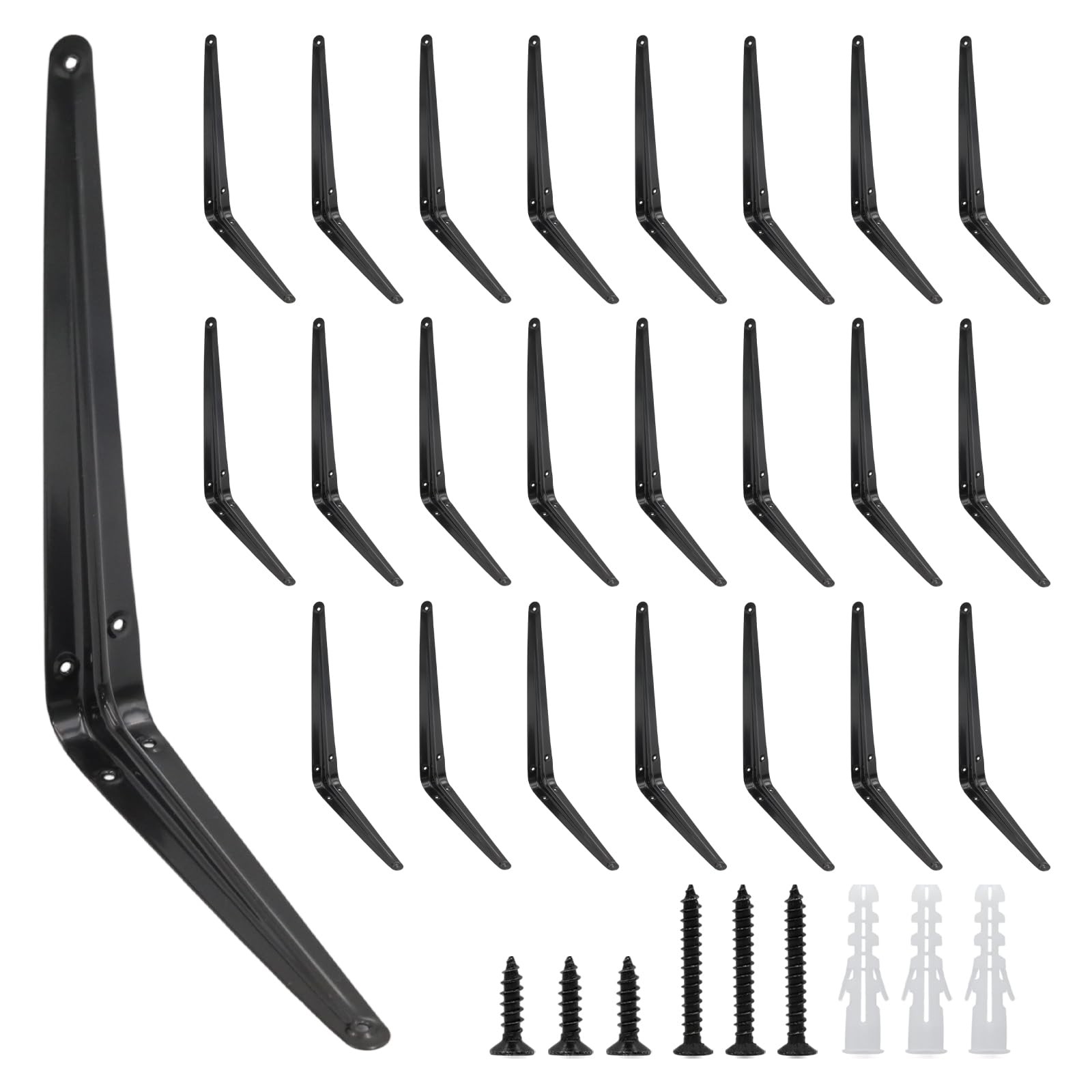 Mormchlots 24Pcs 12 x 10 Inch Black Shelf Brackets, Heavy-Duty Metal Steel Co...