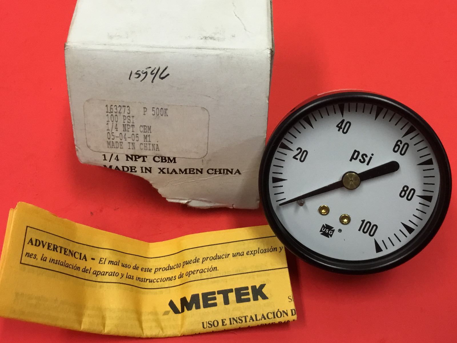 USG - Air Gauge - P/N: 163273 - 100 PSI - 1/4 NPT - NEW
