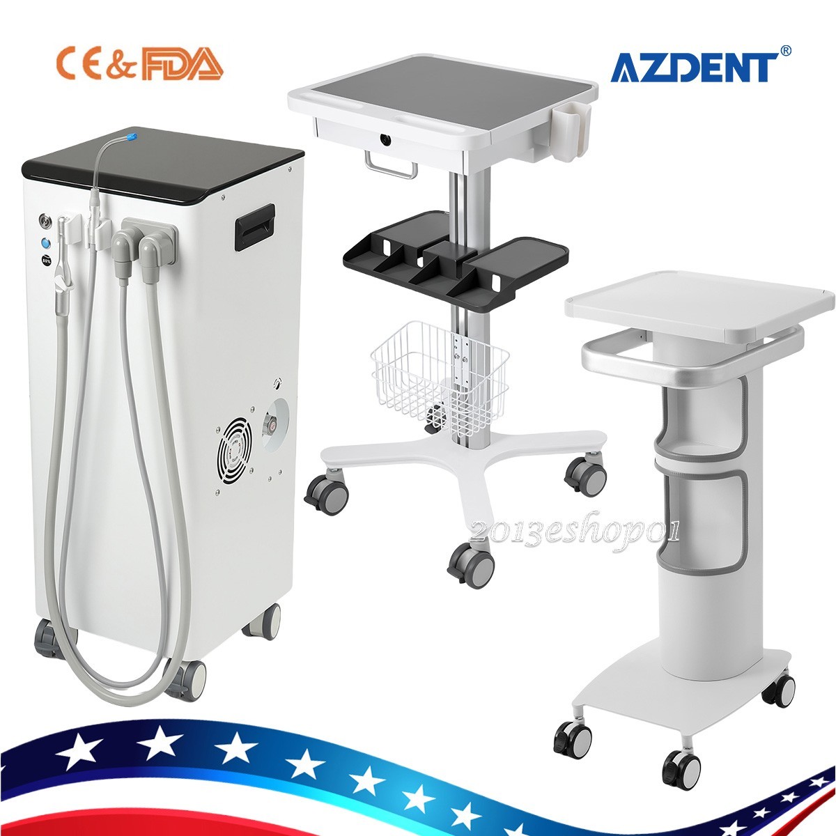 Portable Dental Suction System Vacuum Pump /Endo Rolling Tool Cart Trolley Plug