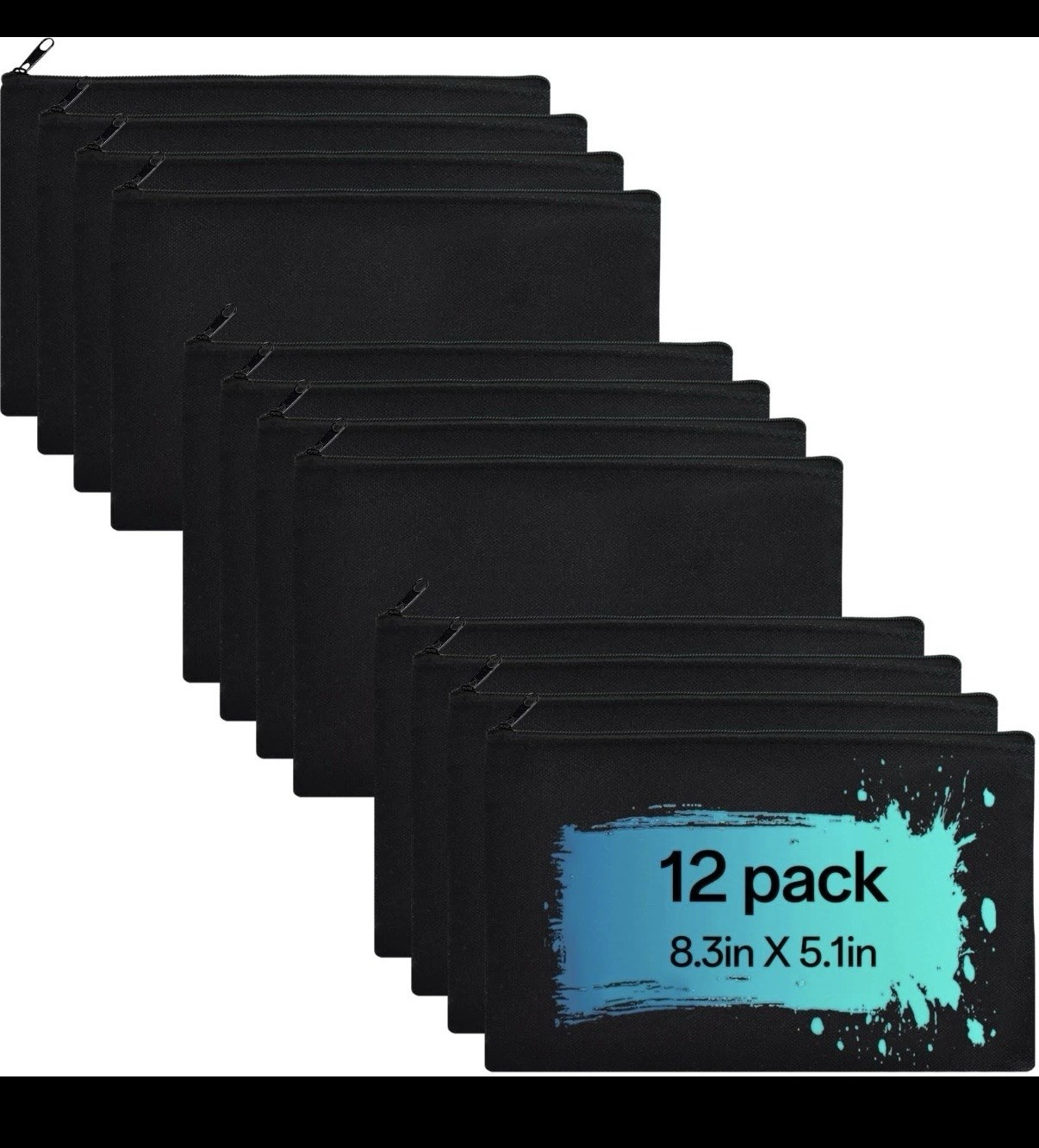 ZeeDix 12 Piece Black Canvas Bags With Zippers