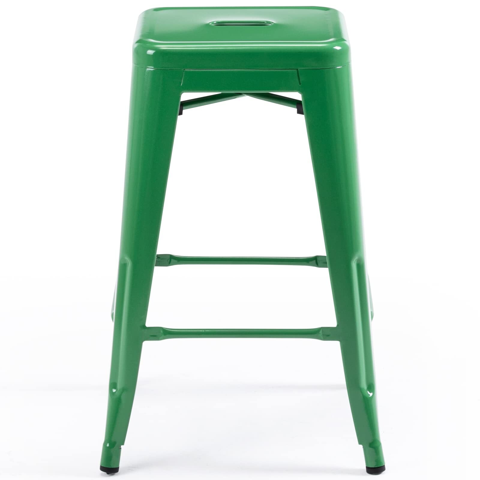 4Pcs Stackable Metal Bar Stools 24 Inch Height Barstools with Square Seat,Green