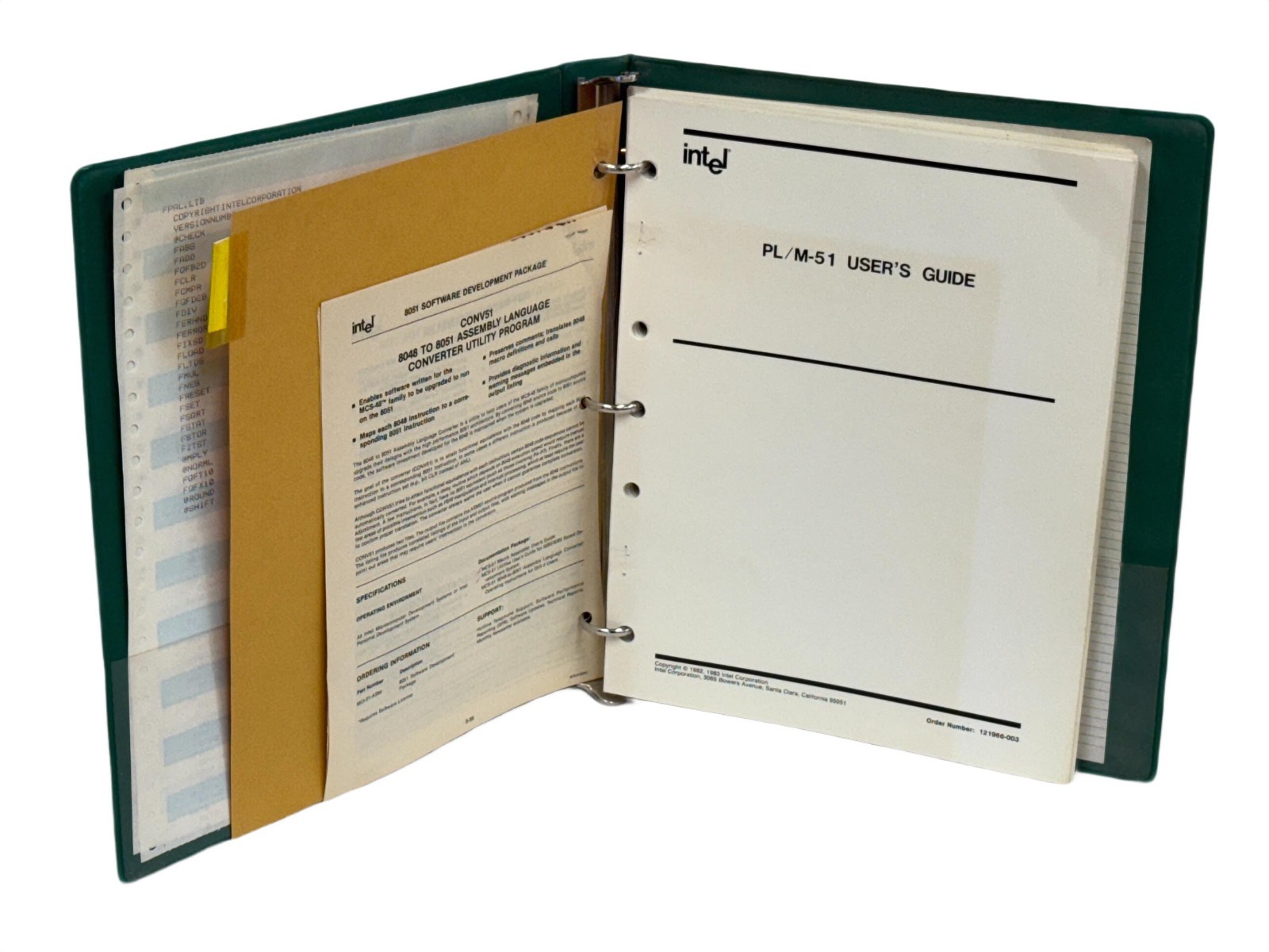 Intel 1983 PL/M-51 Users Guide w/ Binder and PL/M-51 Pocket Reference Card