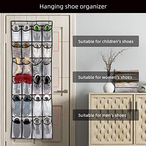 Over the Door Shoe Organizer, Hanging Shoe Organizer White-1pack of 24 pocket