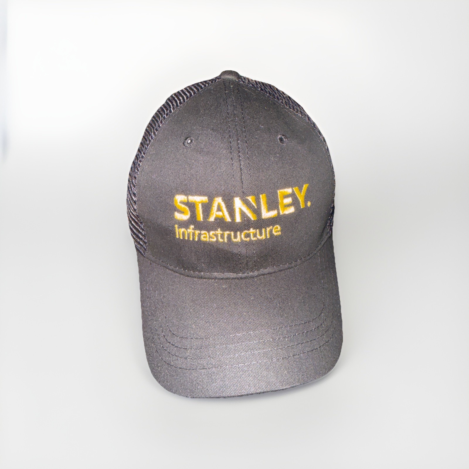 STANLEY Infrastructure in Yellow on Black Trucker Hat Cap Snapback Black Mesh