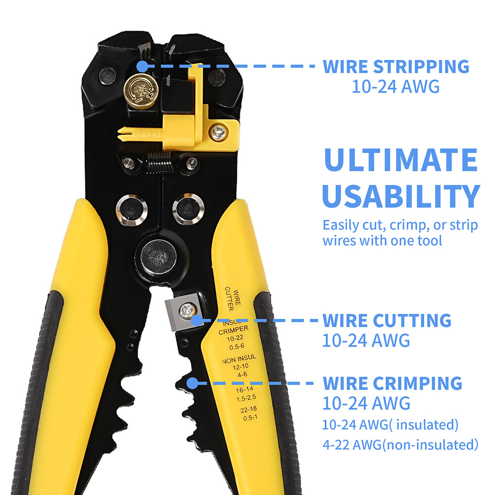 AWG 22-10 Automatic Stripper Tool and Ratchet Wire Crimper Stripper Crimp Set