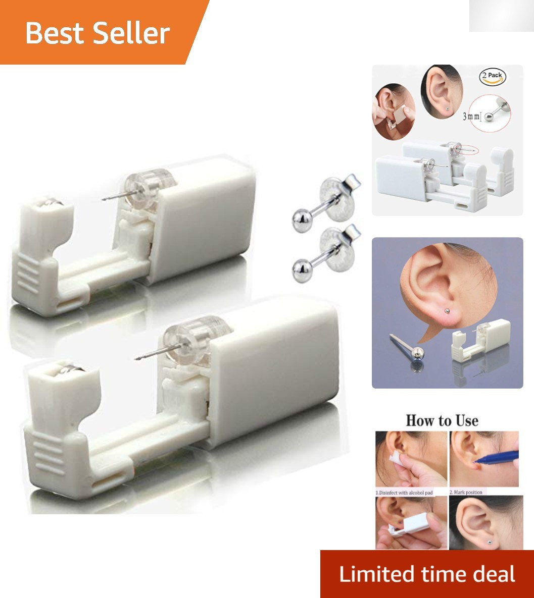 Modern 2 Pack Ear Piercing Gun with 3mm Silver Studs - Safe & Convenient