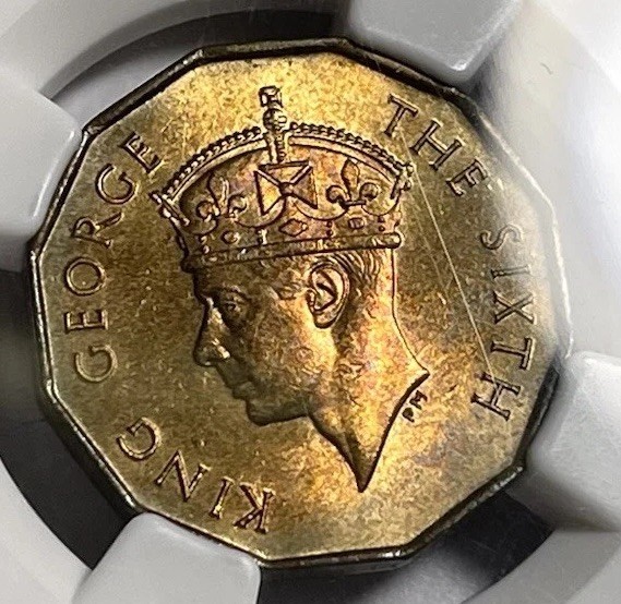 1950 Fiji 3 Pence 3P NGC MS64 King George VI High Grade Beautiful Luster