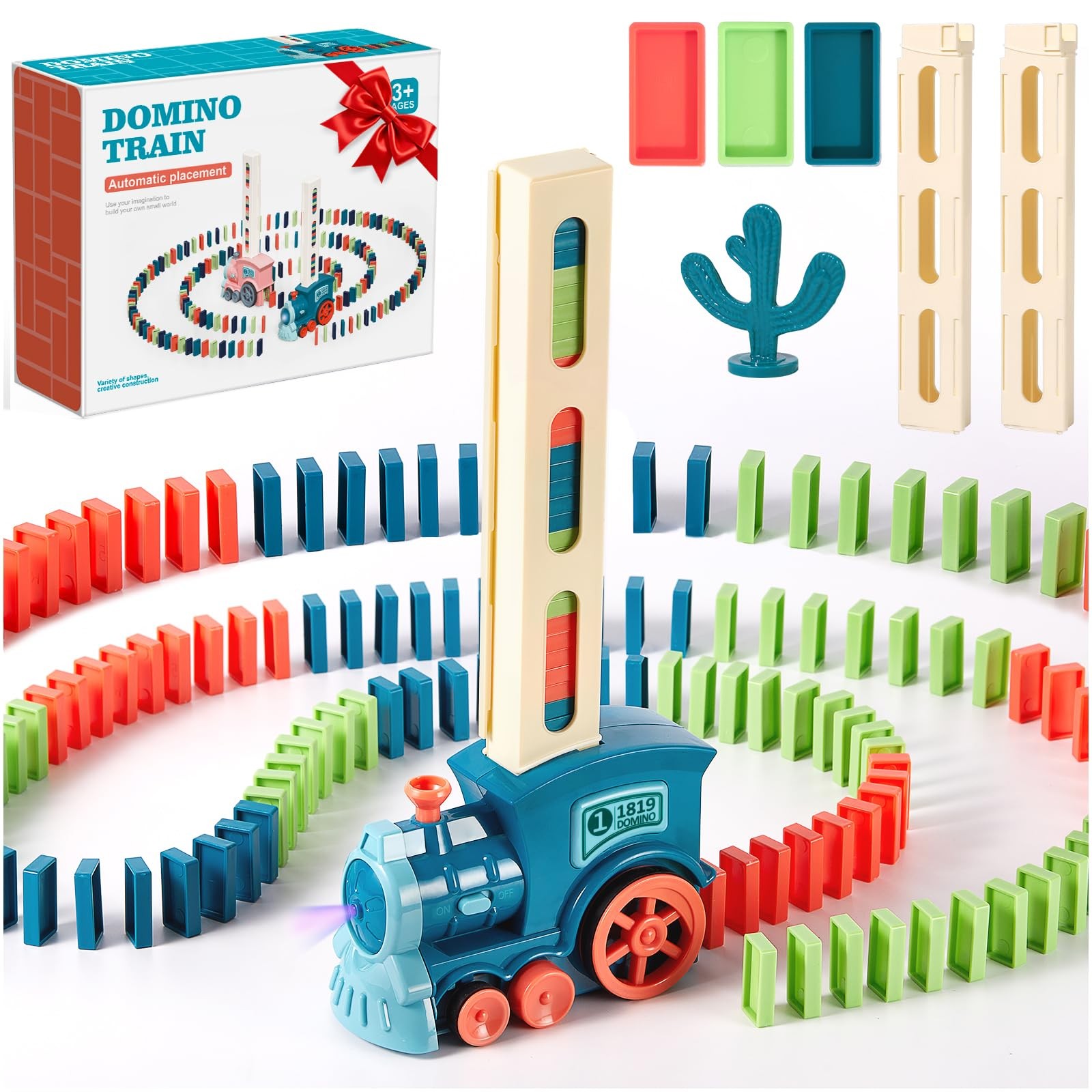 200 PCS Domino Train Toys Set, Automatic Dominos Building and