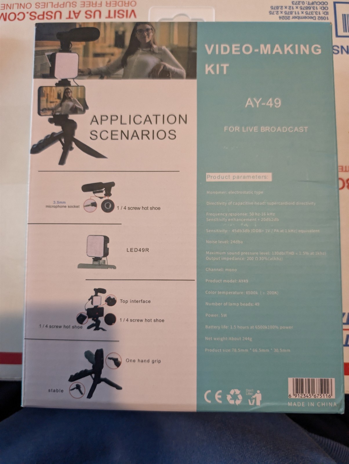 AY-49 Live Broadcast Video Making Kit Black, Tripod, Light, Microphone, remote