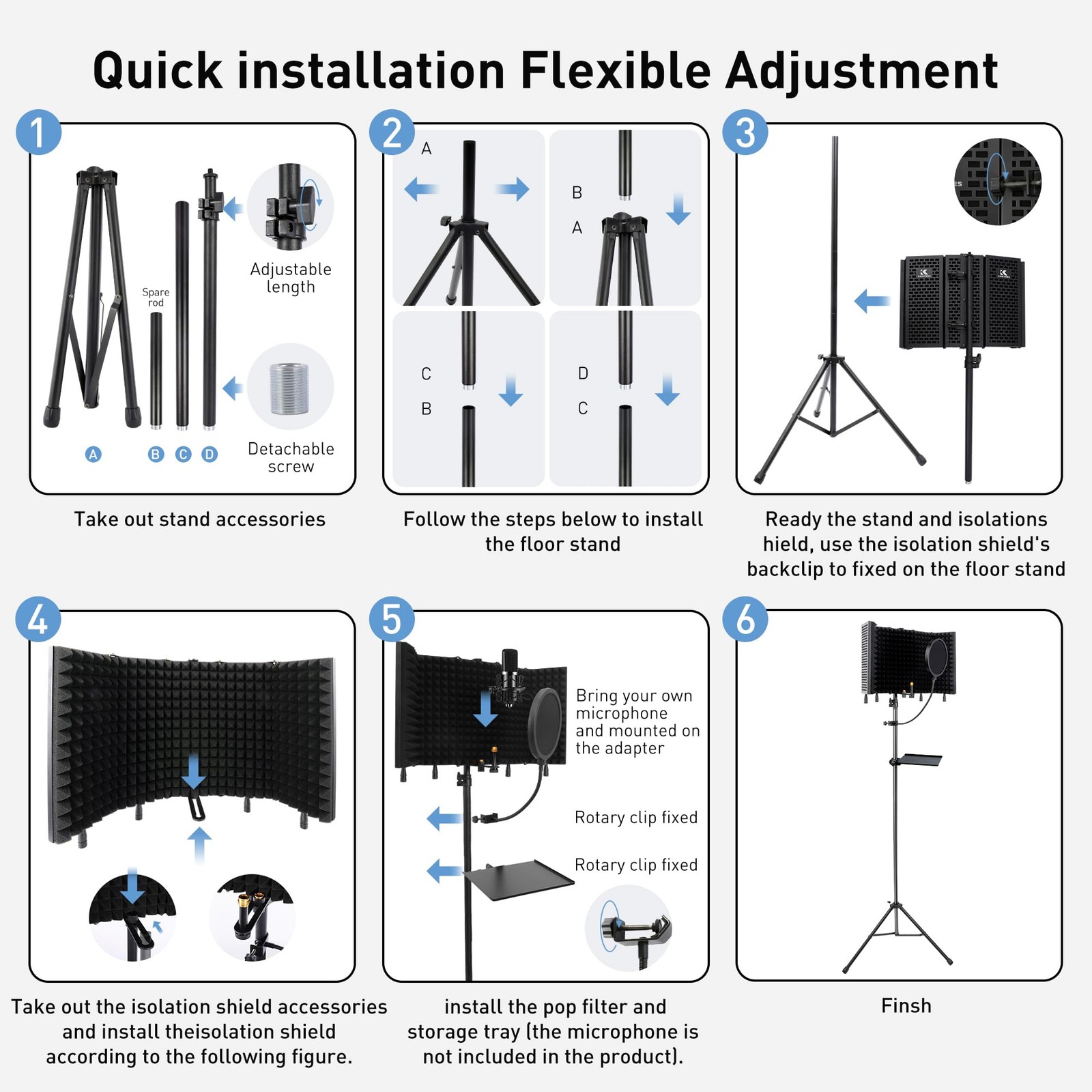 5-Sided Isolation Shield Microphone Stand, Studio-Grade Soundproof Booth with...