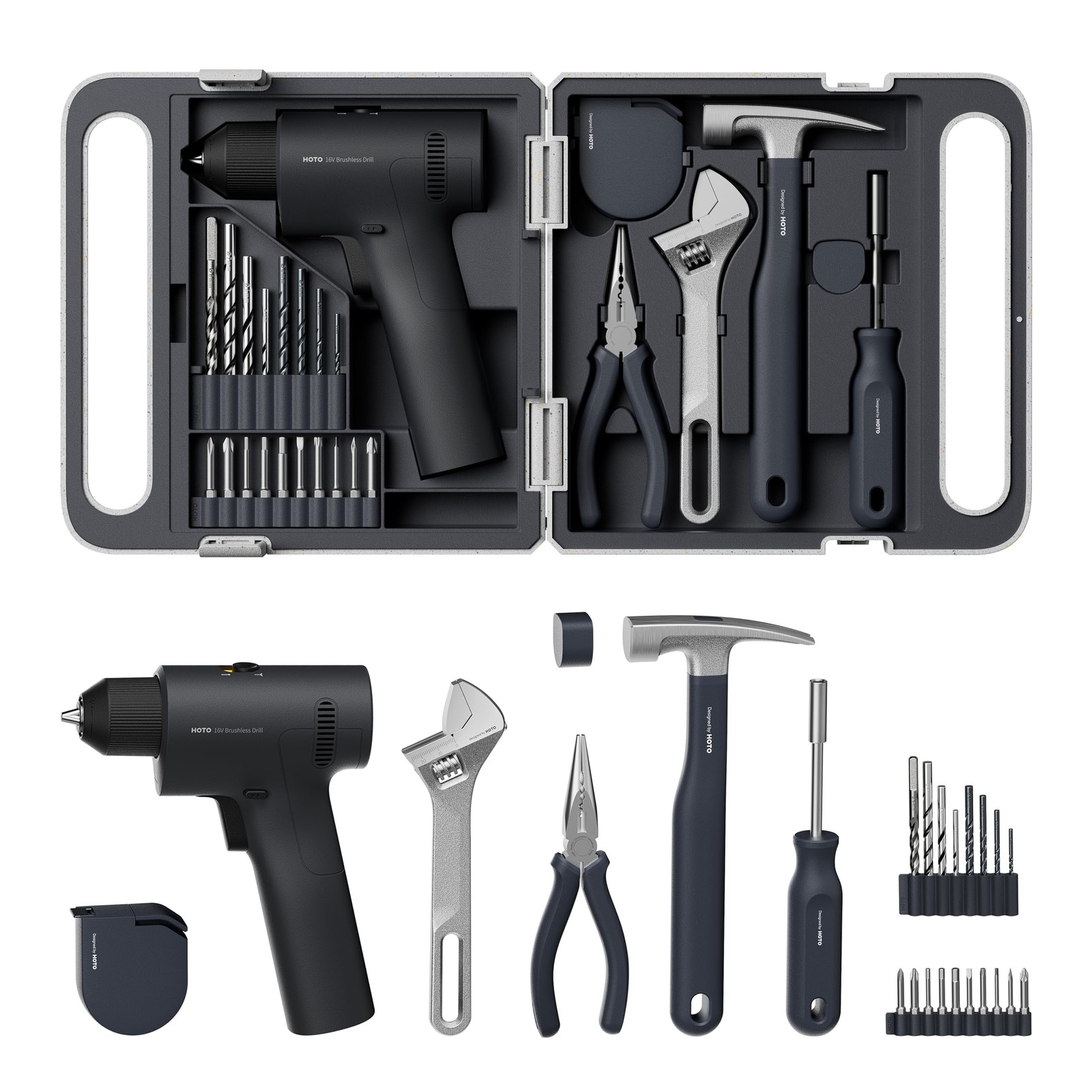HOTO 25PCS Household Tool Kit with 16V Brushless Drill, 3/8” Keyless Chuck,...