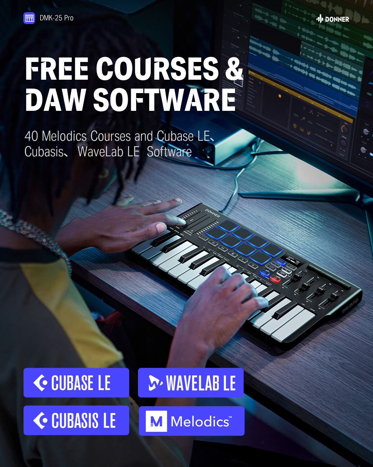 Donner DMK25 Pro MIDI Keyboard Controller With Software & 40 Teaching Course