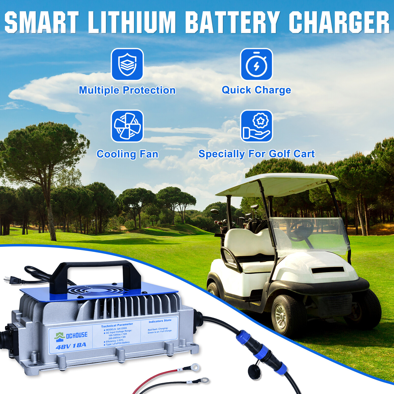 48V 100Ah Lithium Golf Cart Battery with 18A Charger Golf Cart Trolling Motor RV