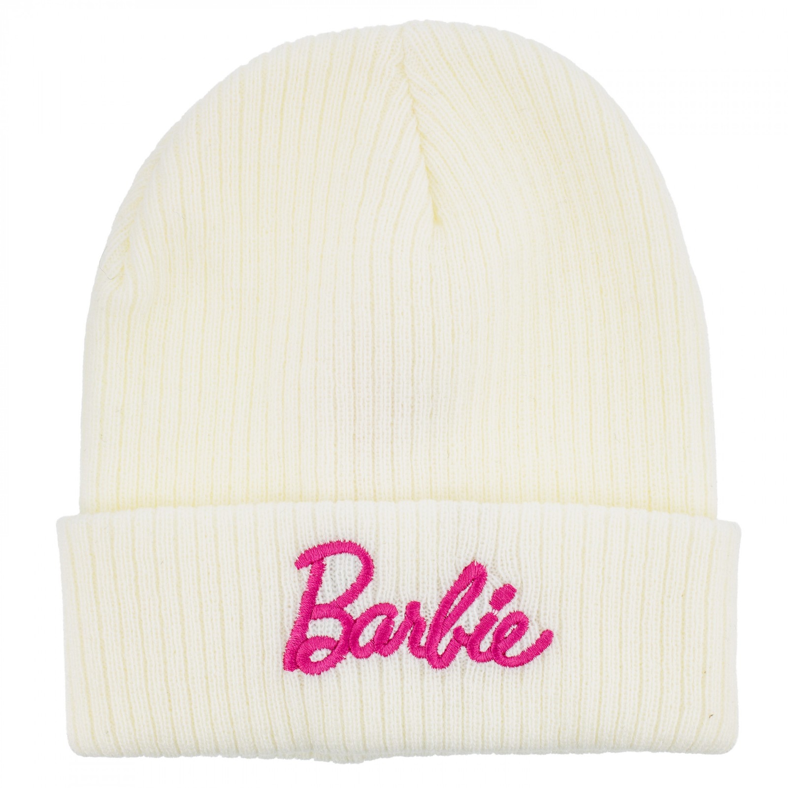 Barbie Pink Logo on White Cuffed Beanie White