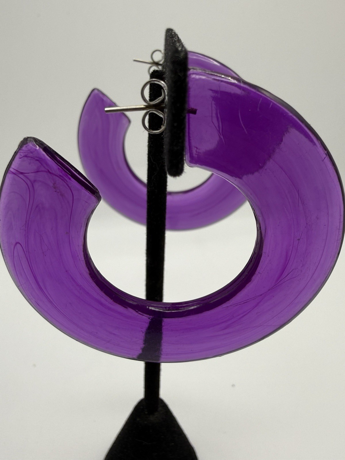 Vintage Chunky Geometric Translucent Lucite- AcrylicHoop Pierced Earrings 80s