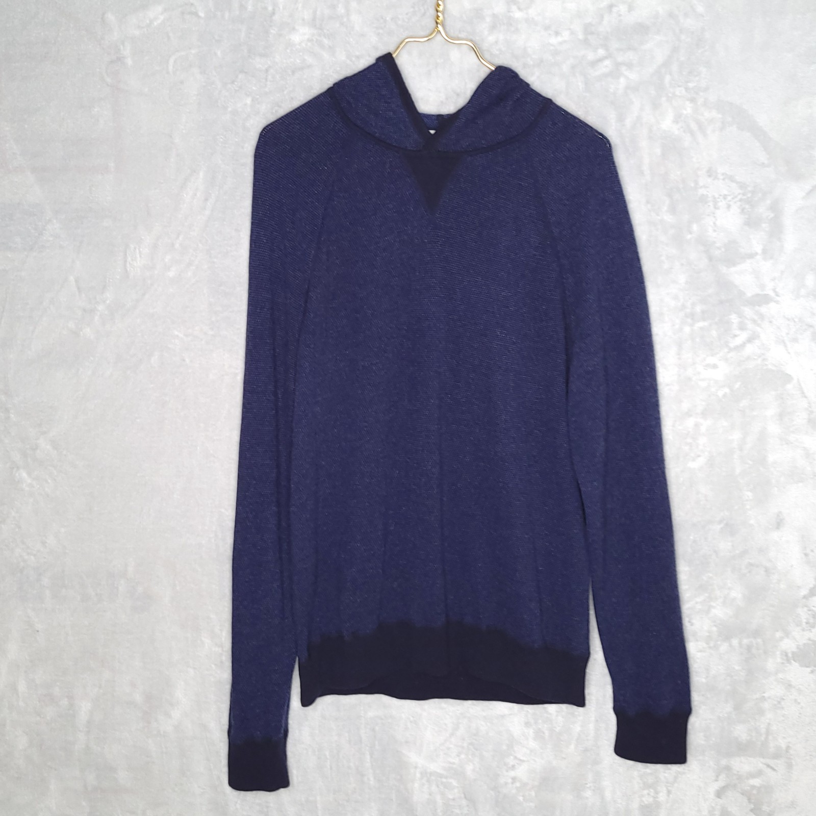 VINCE Dark Blue Birdseye Wool Hoodie Size L Cashmere Blend Raglan Long Sleeve