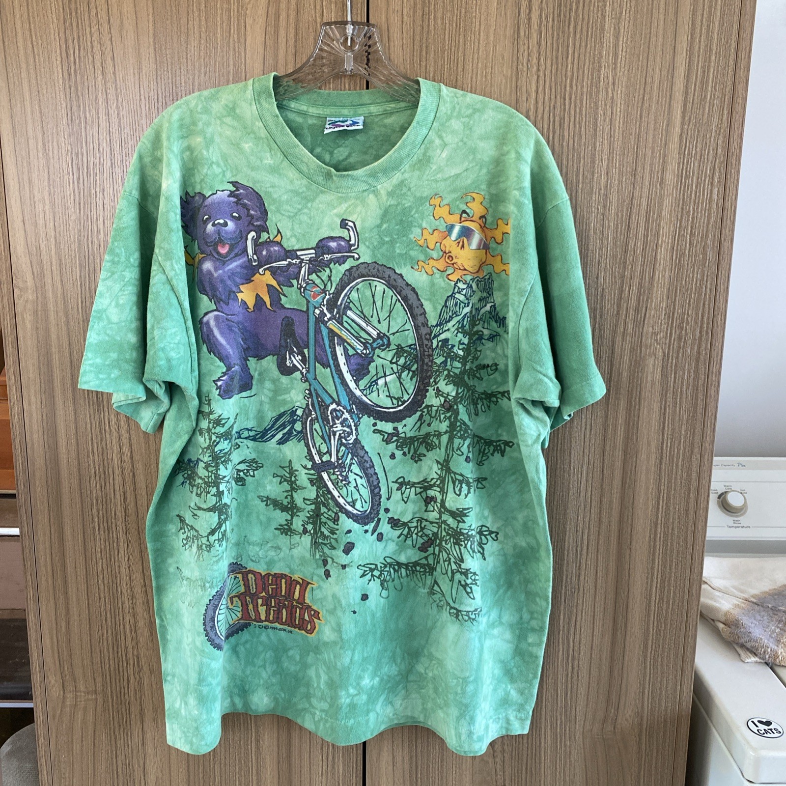 Grateful Dead Dead Treads Tie Dye Mountain Bike Bear T Shirt, 1995 Vtg Sz XL