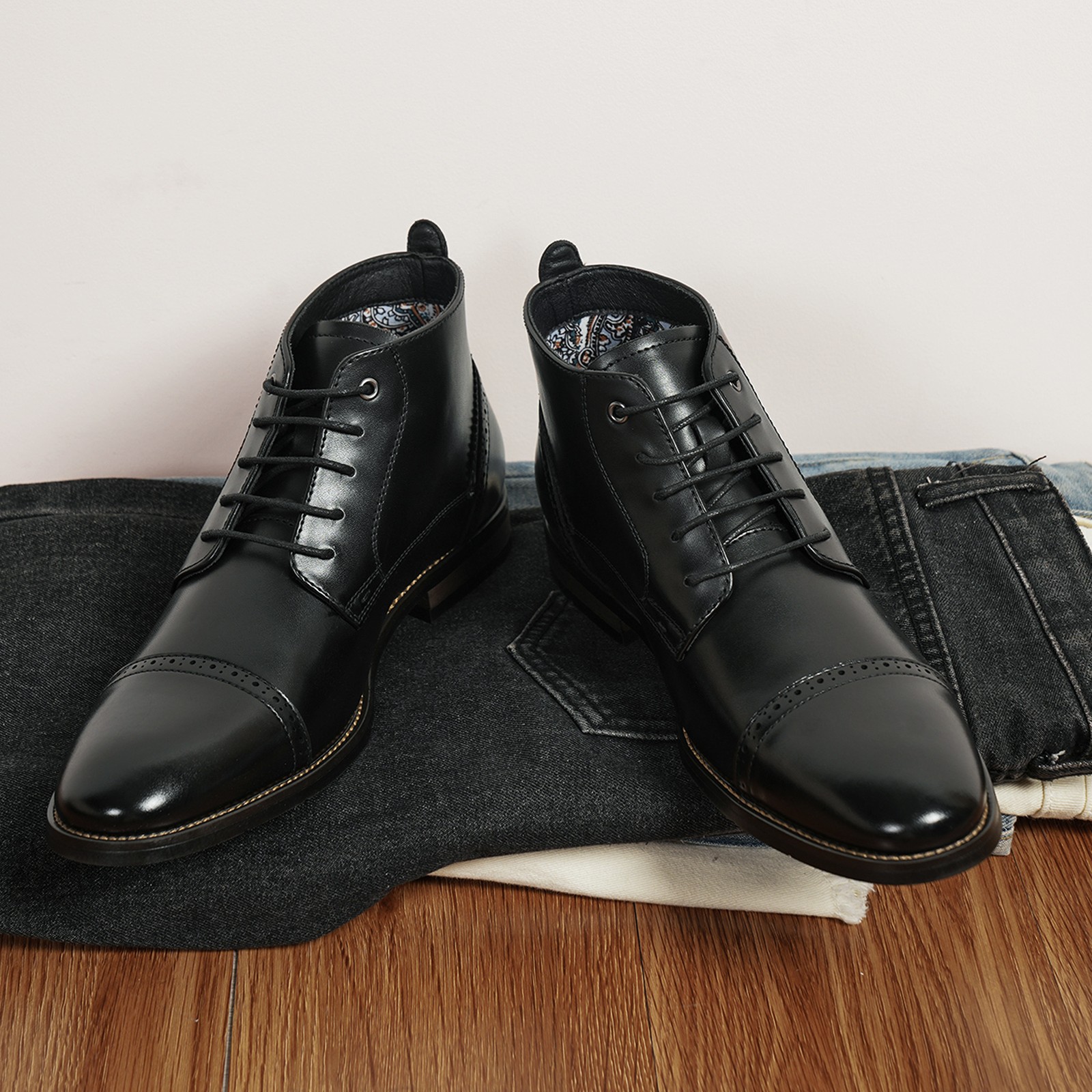 Men Classic Chukka Motorcycle Boots Lace Up Dress Oxford Ankle Boots Dark Brown