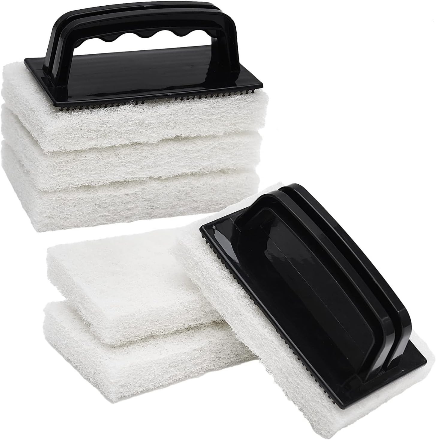 YoleShy Handled Scrubber Set, Non-Scratch Bathroom Scrubbing Pads, Black