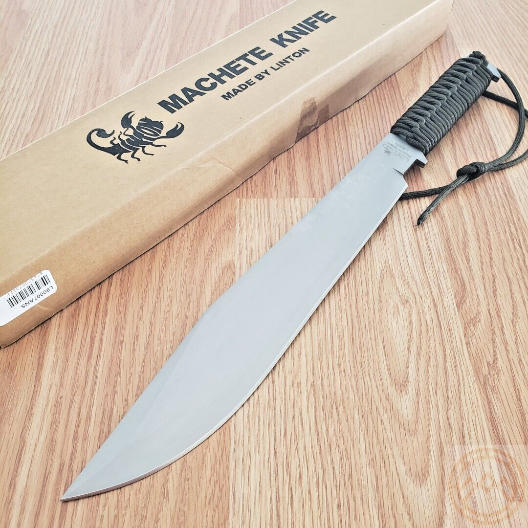 Linton Cutlery Fixed Machete 12" Stainless Steel Blade Green Cord Wrapped Handle