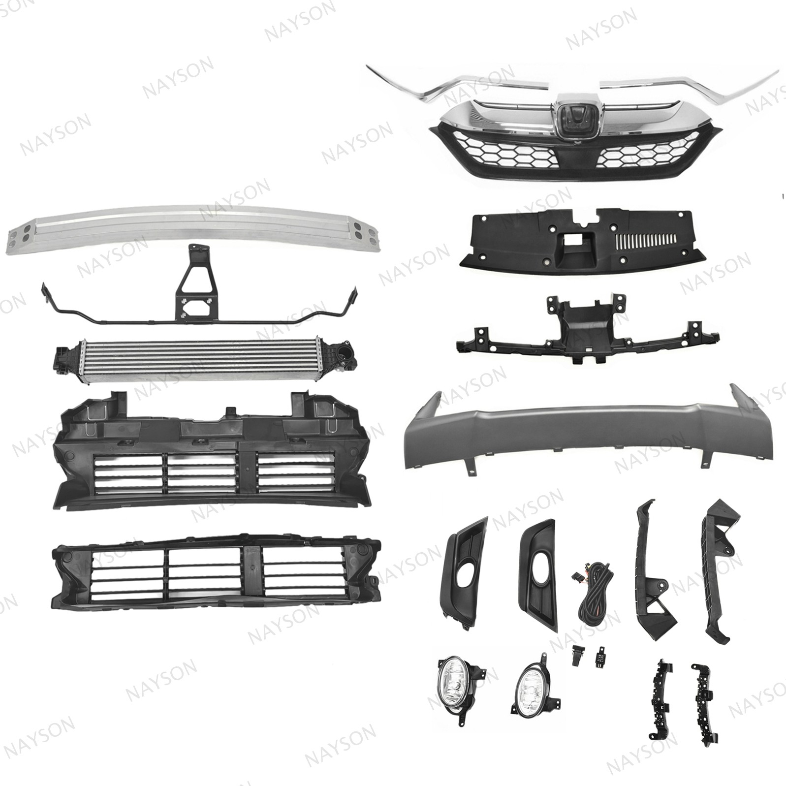 For CRV 2017-19 Front Bumper Impact Bar/Intercooler/Fog Light/Grille/Shutter Kit