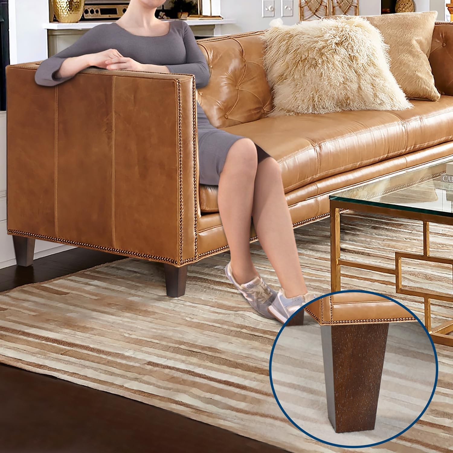 6" Wood Sofa Legs Set of 4 - Mid-Century Modern Brown Replacement for Furniture