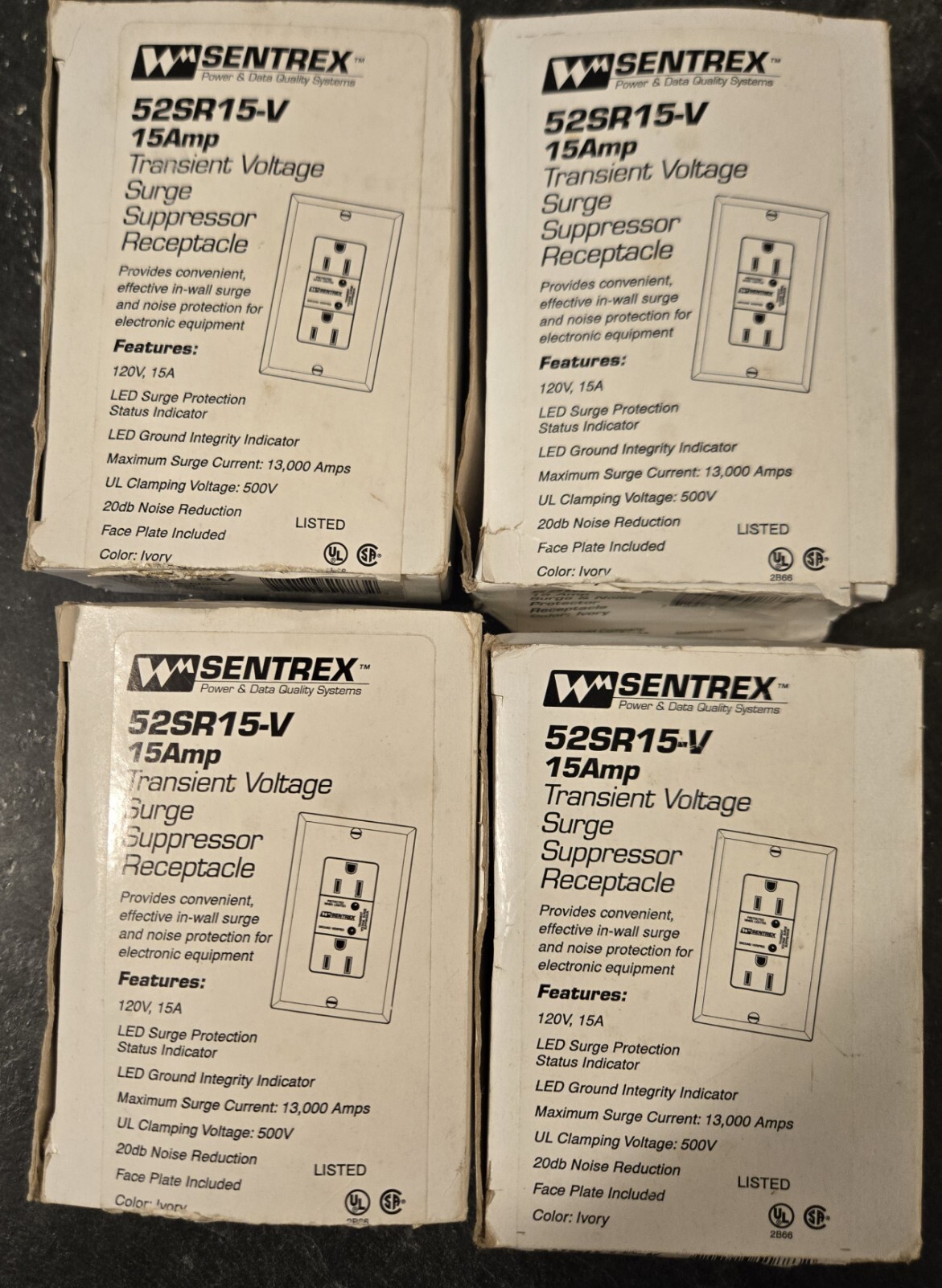(4) Sentrex 52SR15-V Surge Supressor Receptacle Outlet Ivory - Lot Of 4