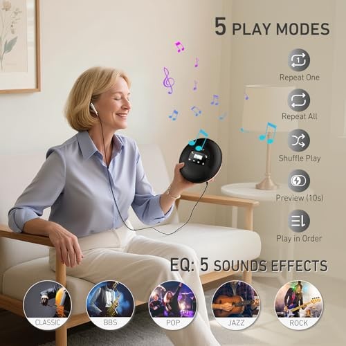 CD903TF Portable CD Player with Bluetooth and FM Transmitter with Touch
