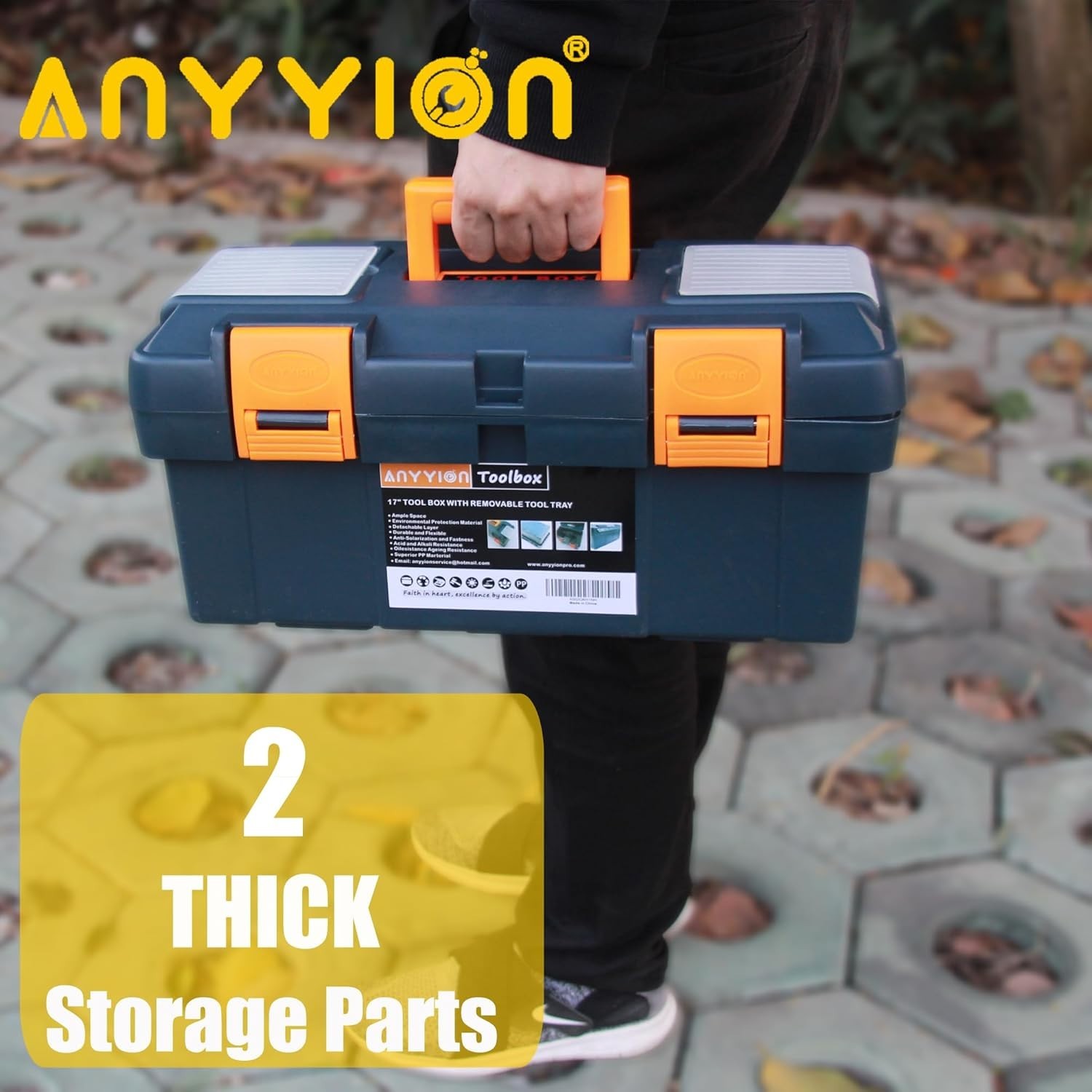 Ample Storage 16.5-Inch Tool Box with Detachable Tray for Organized Tools