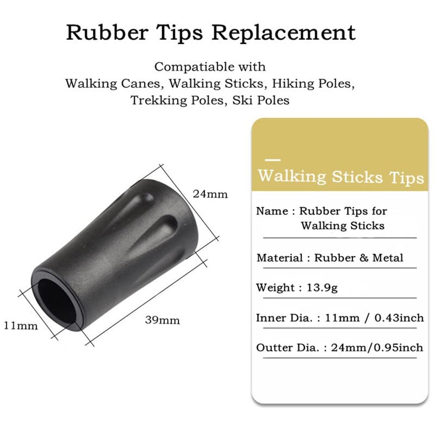 6pcs Walking Stick Tips, Replacement Rubber Tips for Walking Sticks, Trekking...