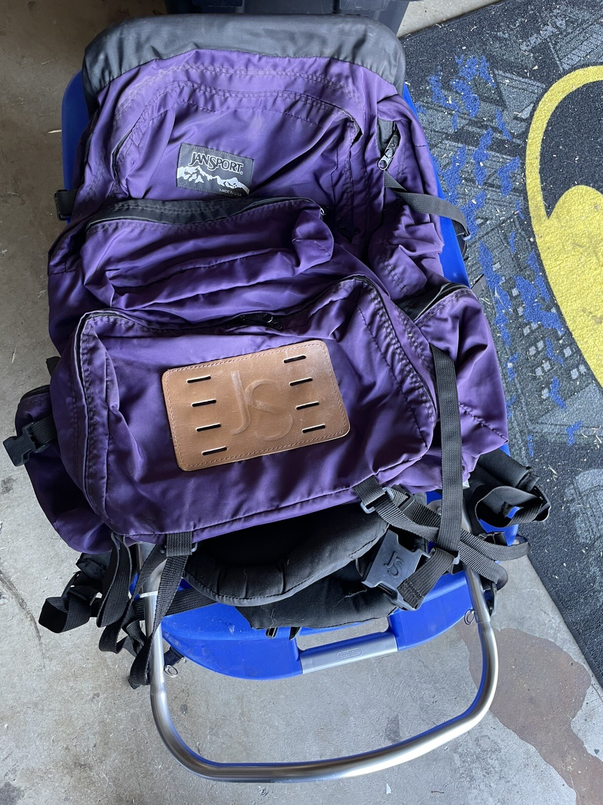 Very Good Vintage Jansport USA Made Aluminum Frame Hiking Backpack - Purple