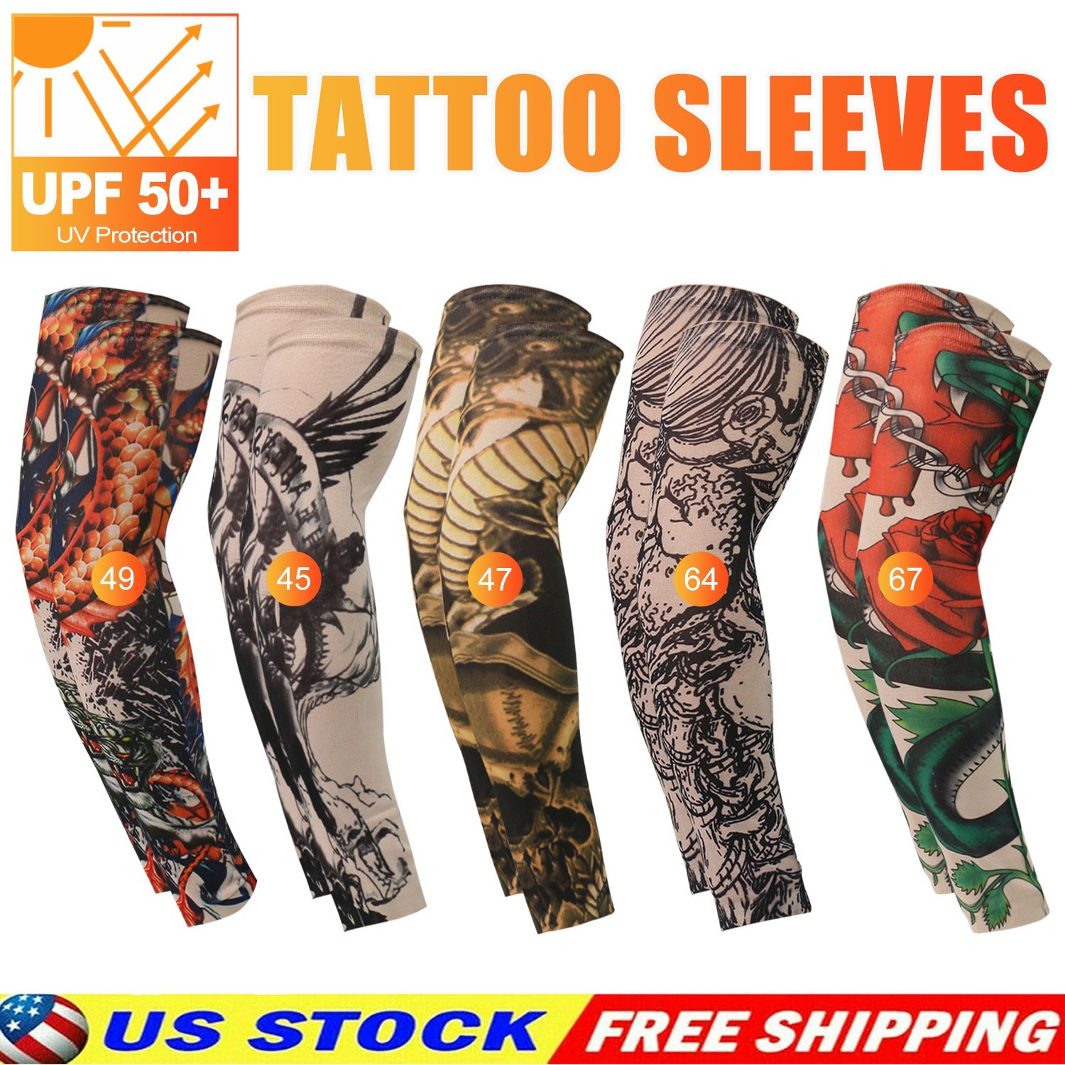 10PCS Tattoo Cooling Arm Sleeves Cover Basketball Golf Sport UV Sun Protection