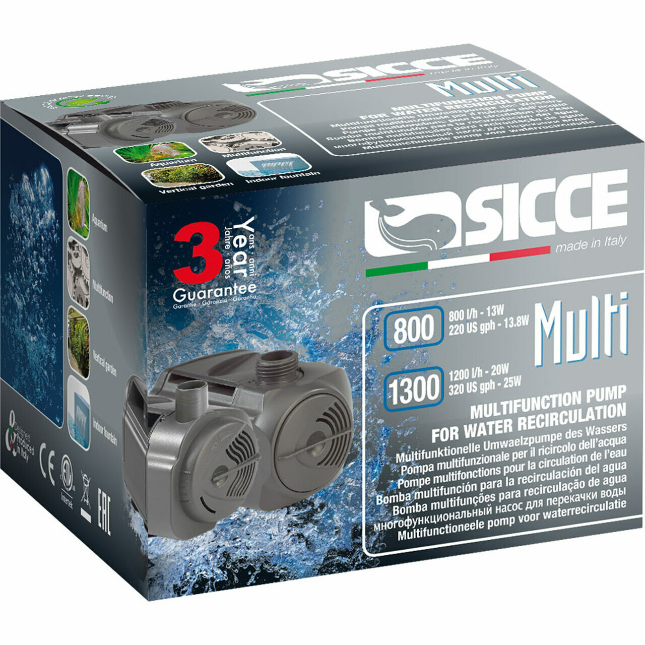 SICCE 1300 MULTI FUNCTION QUIET SUBMERSIBLE AQUA CIRCULATION PUMP 320 GPH SIC608