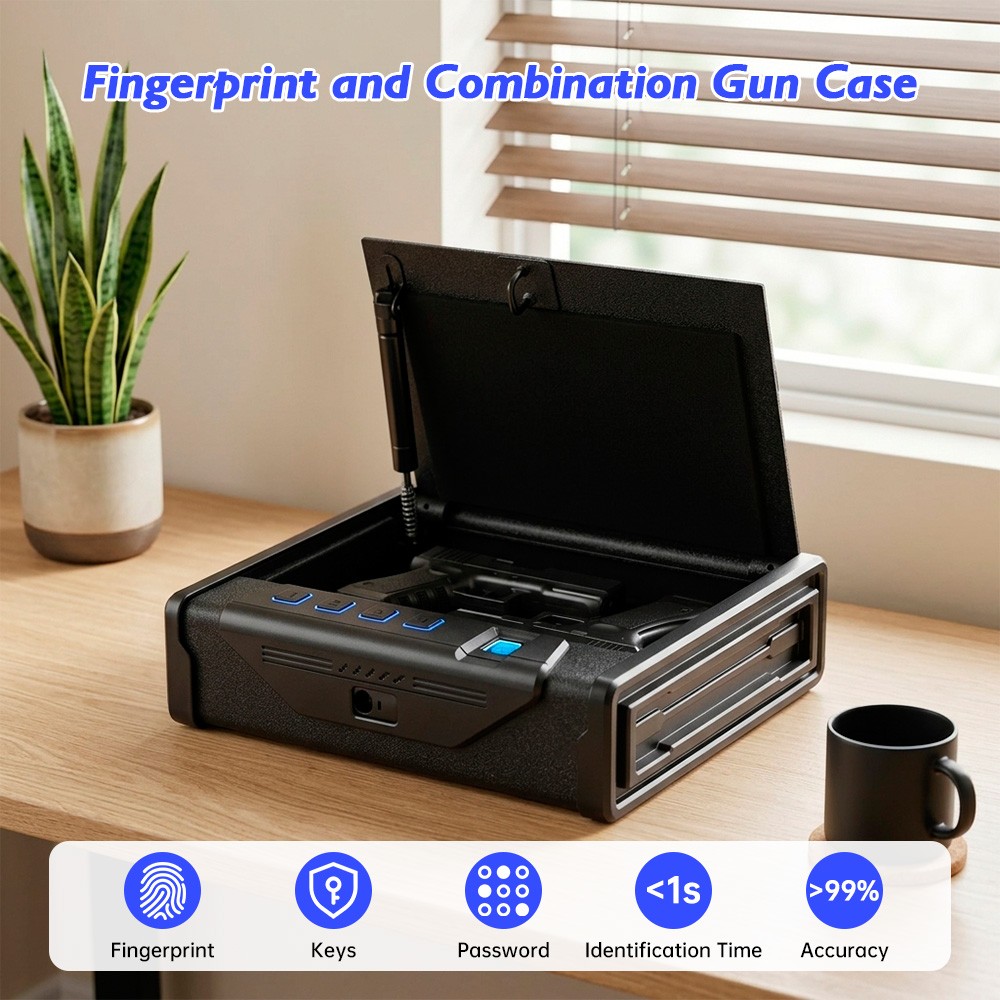 LED Light Fingerprint Pistol Safe Silent Mode Portable Home Vehicle Gun Safe Box