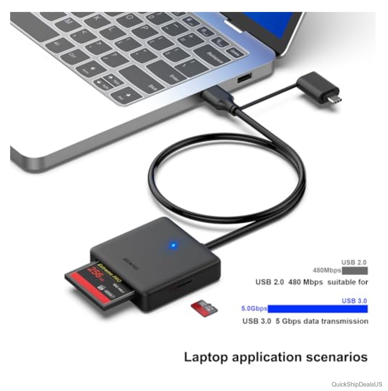 Memory Card Reader 4-in-1 USB 3.0 & USB-C Adapter for SD, Micro SD, MS, CF Cards