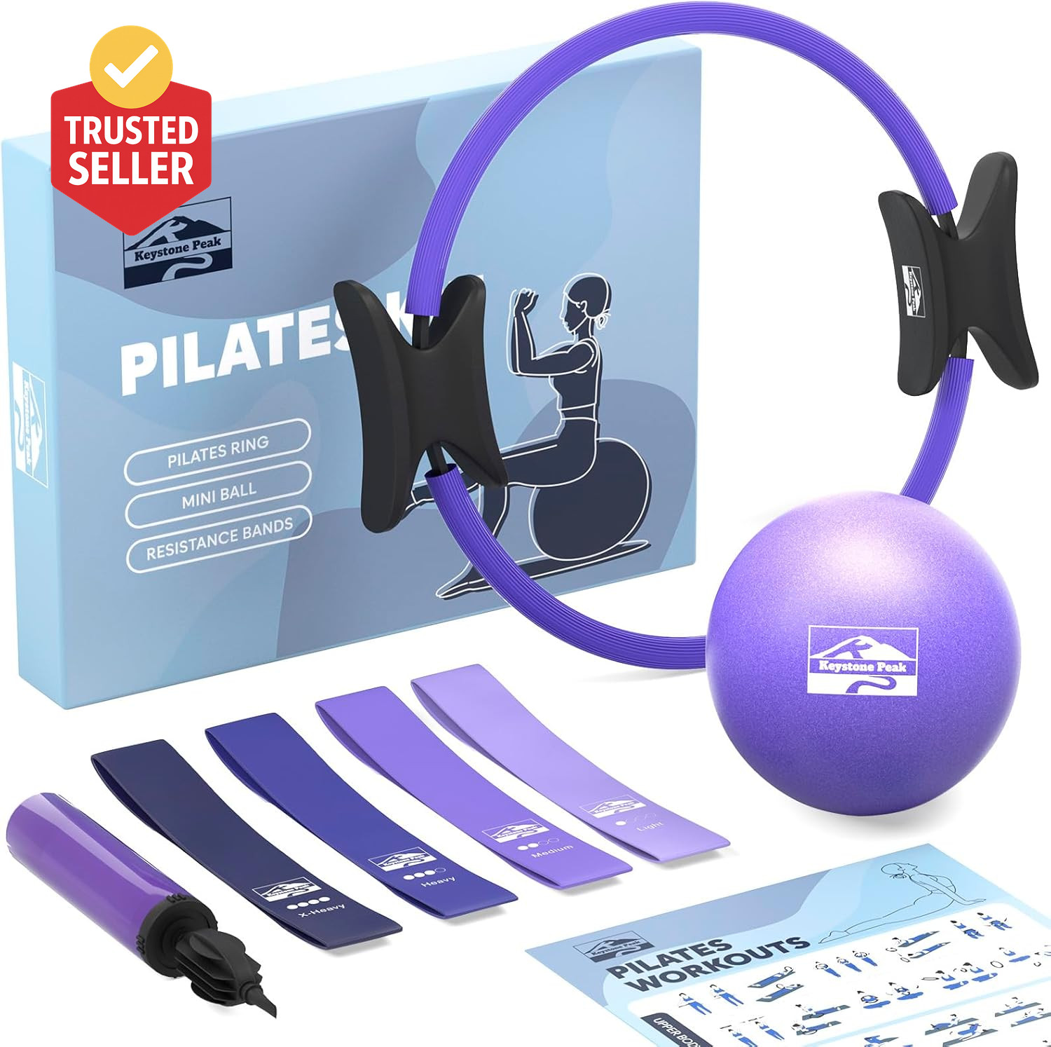 Pilates Ring and Ball Set, at Home Pilates Kit with 14" Exercise Ring, Mini Ball