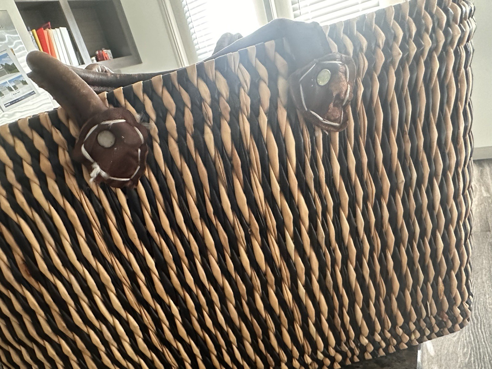 Woven Handcrafted Tote Basket with Leather Handles