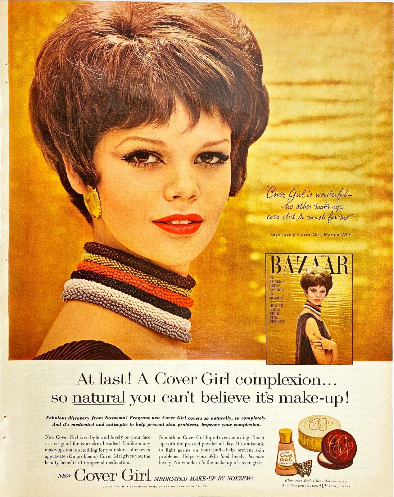 Cover Girl Medicated Make-Up By Noxzema Chemical Co Vtg Magazine Print Ad