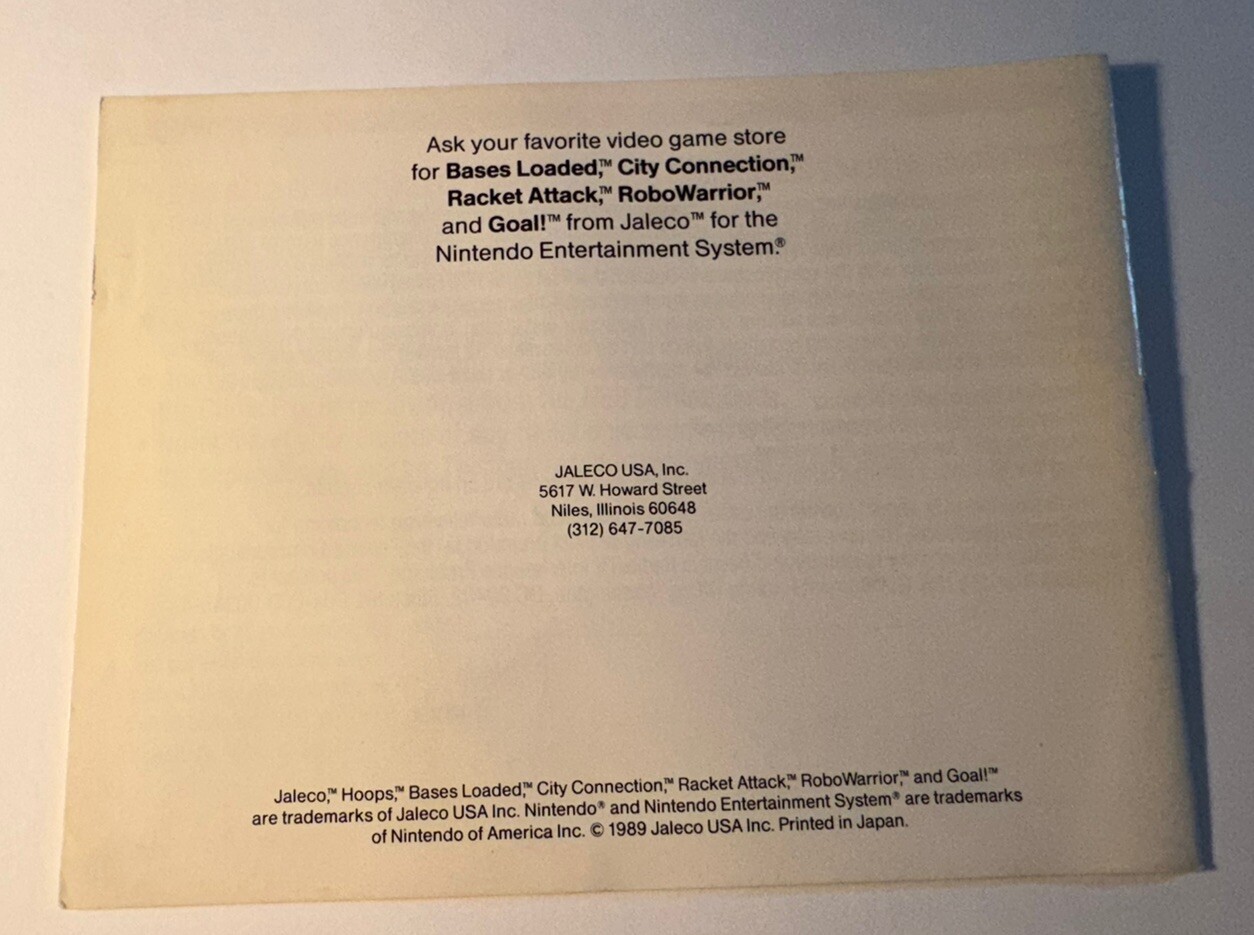 Hoops NES Original Nintendo MANUAL ONLY